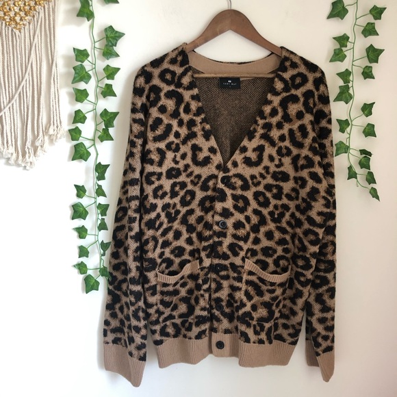 Lazy Oaf Mens Leopard Hairy Cardigan 